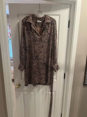 Leopard Print Long Sleeve Shirt Dress in Blush
